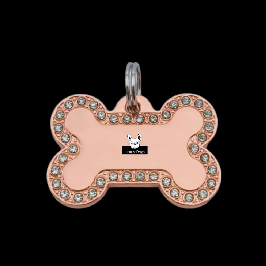PLACA DE IDENTIFICACÍÓN COLOR  ORO ROSA PARA PERROS 